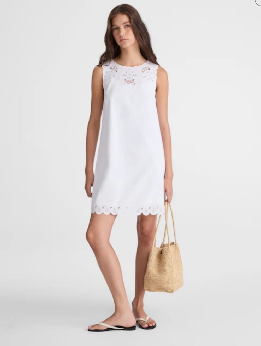 Madewell Embroidered Mini Shift Dress in Poplin NZ438 Size S White